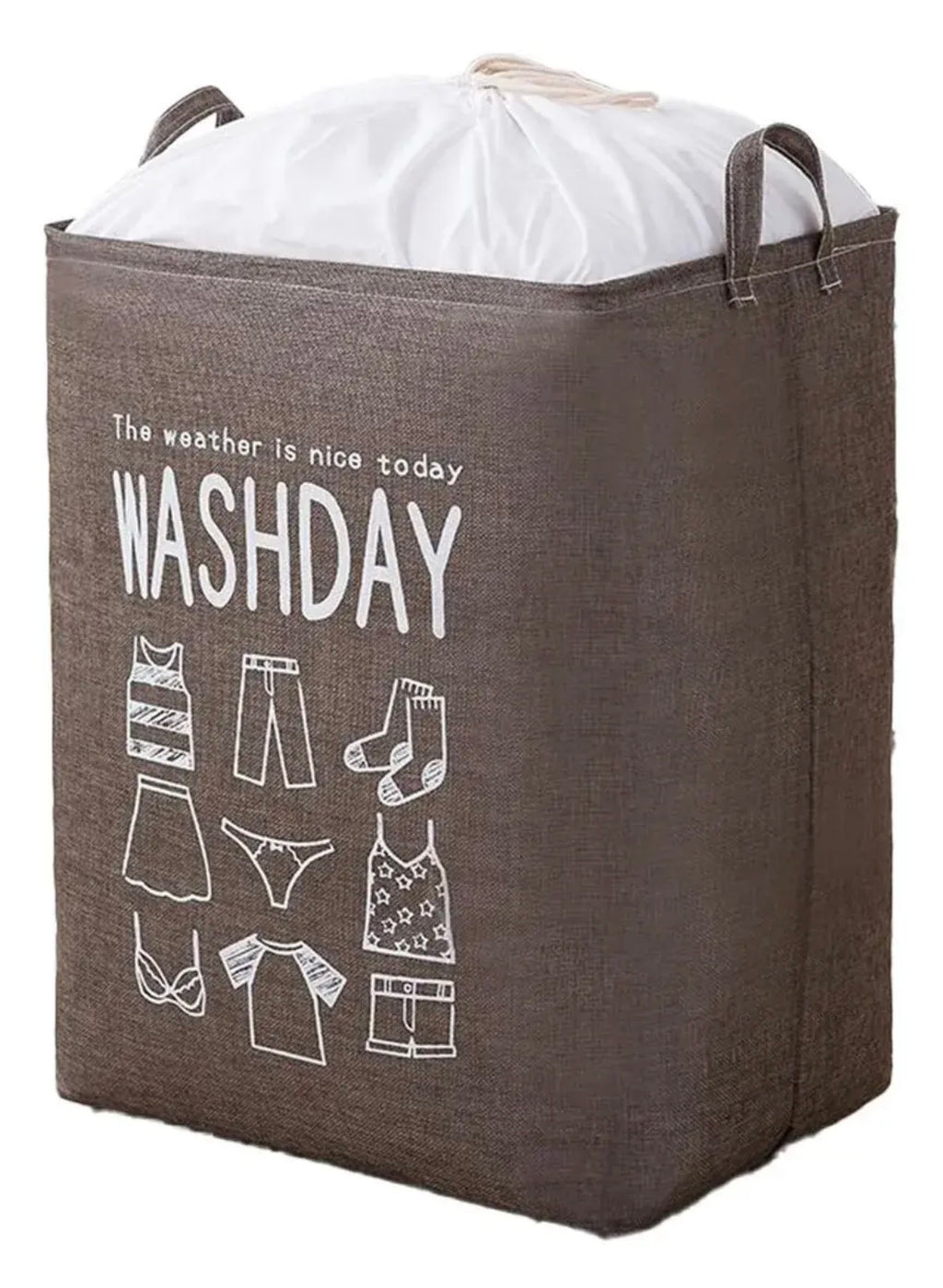 Cesto Canasto Marron Ropa Sucia Organizador Plegable Tela Tapa | Canasto Lavadero Con Cordón Y Asas Bolsa Laundry Washday Grande Decorativa | Para Dormitorio Baño Lavadero Hogar Levys Bazar