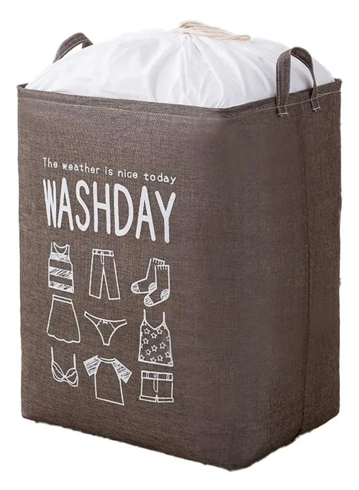 Cesto Canasto Marron Ropa Sucia Organizador Plegable Tela Tapa | Canasto Lavadero Con Cordón Y Asas Bolsa Laundry Washday Grande Decorativa | Para Dormitorio Baño Lavadero Hogar Levys Bazar