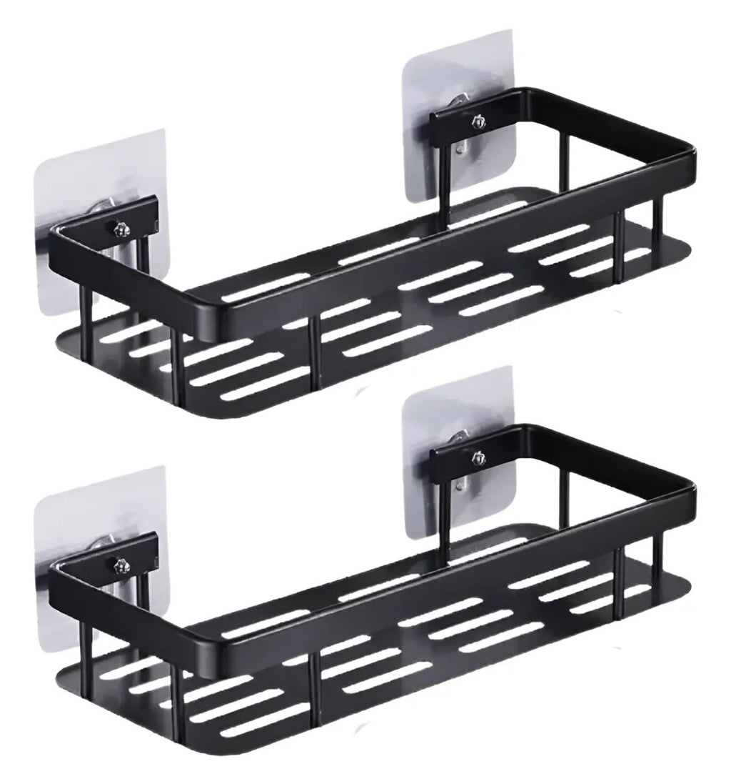 Pack x2 Estantes Repisas Con Adhesivos Para Ducha, Baño y Cocina – Organizador Baño Ducha Metálico Negro Mate con Instalación sin Perforaciones Estante Shampoo Jabonera Levys Bazar