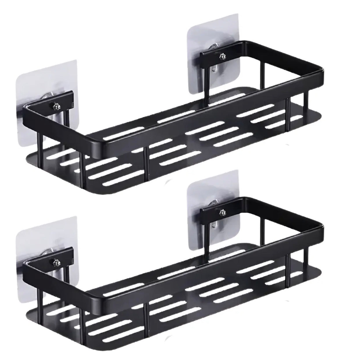 Pack x2 Estantes Repisas Con Adhesivos Para Ducha, Baño y Cocina – Organizador Baño Ducha Metálico Negro Mate con Instalación sin Perforaciones Estante Shampoo Jabonera Levys Bazar