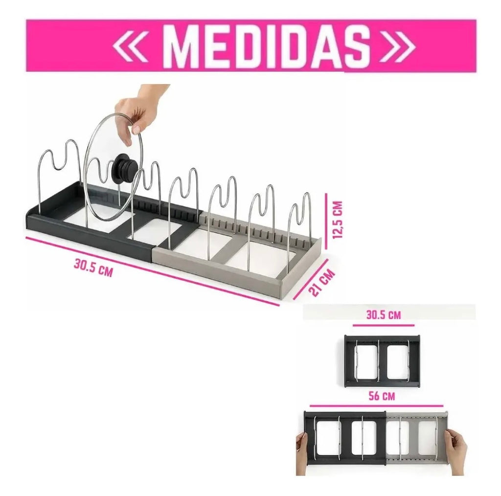 Organizador Alacena Cocina Sartén Ollas Mesada Tablas Metal Color Negro